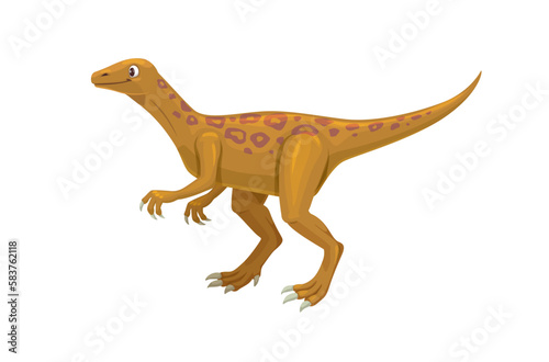 Cartoon eoraptor dinosaur character. Isolated vector carnivore lived in the Lower Triassic period. Ancient extinct wildlife beast, prehistoric biped with long tail. Paleontology epoch creature