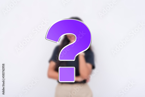 A mystery woman. Blurred photo partially obscured by question mark. A surprise entrant, celebrity or blind date
