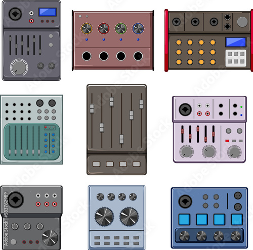 audio mixer set cartoon vector illustration