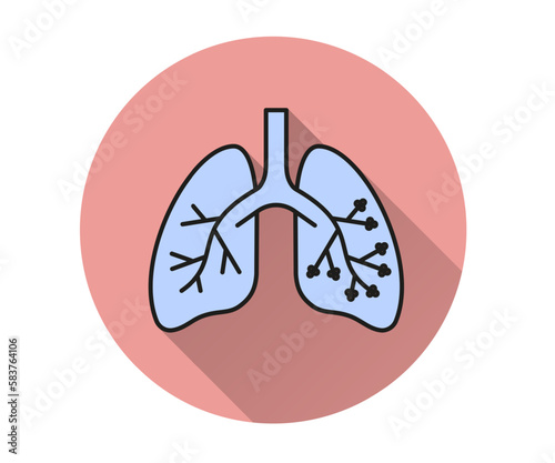 Human lungs icon. Simple illustration with long shadow for graphic and web design.