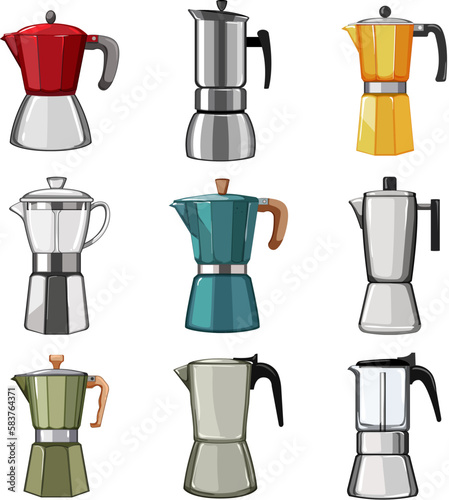 moka pot coffee set cartoon vector illustration