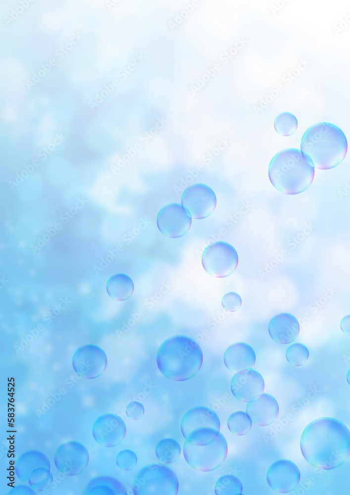 泡・バブル・シャボン玉と光が差す青色背景のイラスト