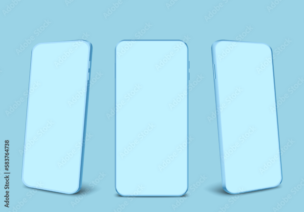 Realistic 3d blue monochrome smartphone mockup isolated on background. Pastel color mobile phone collection with copy space. business technology vector illustration Realistic 3d blue monochrome smartphone mockup isolated on background. Pastel color mobile phone collection with copy space. business technology vector illustration