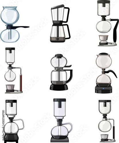 syphon coffee maker set cartoon vector illustration