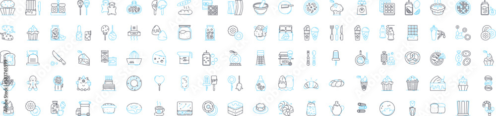 Sweet shop vector line icons set. Candy, Confectionery, Chocolates, Sweets, Bakery, Treats, Candies illustration outline concept symbols and signs Sweet shop vector line icons set. Candy, Confectionery, Chocolates, Sweets, Bakery, Treats, Candies illustration outline concept symbols and signs