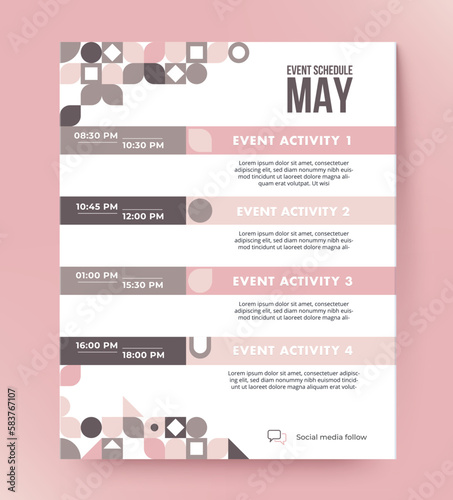 Event schedule template with soft  pink color