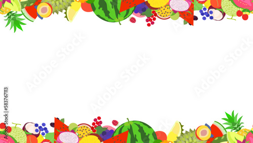 夏の果物の背景フレーム。フラットなベクターイラスト。
Background frame of summer fruits. Flat designed vector illustration.