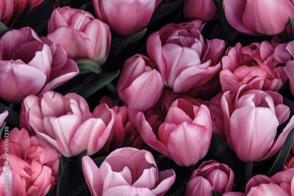 Obraz premium Spring Pink, Purple, Magenta, White Tulip Tulips Flower Flowers Seamless Repeating Repeatable Texture Pattern Tiled Tessellation Background Image