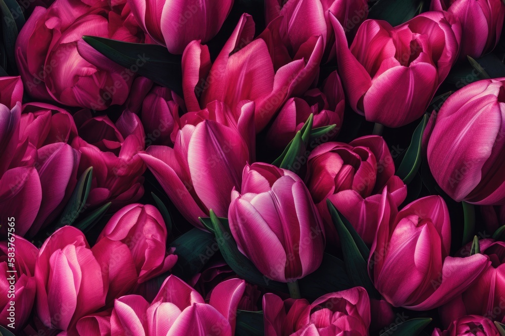 Fototapeta premium Spring Pink, Purple, Magenta, White Tulip Tulips Flower Flowers Seamless Repeating Repeatable Texture Pattern Tiled Tessellation Background Image