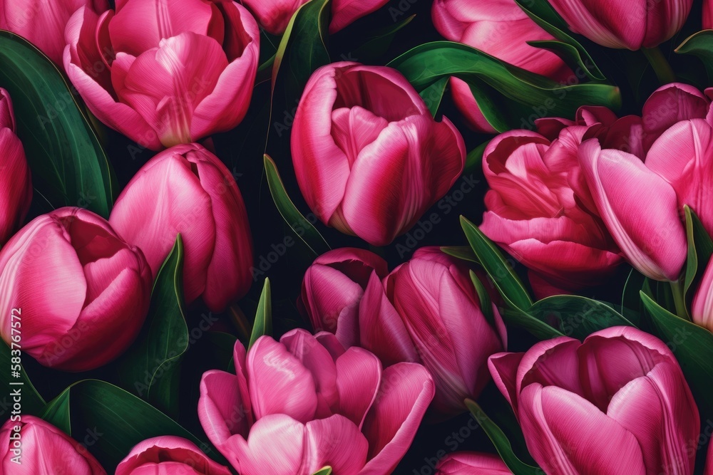 Obraz premium Spring Pink, Purple, Magenta, White Tulip Tulips Flower Flowers Seamless Repeating Repeatable Texture Pattern Tiled Tessellation Background Image