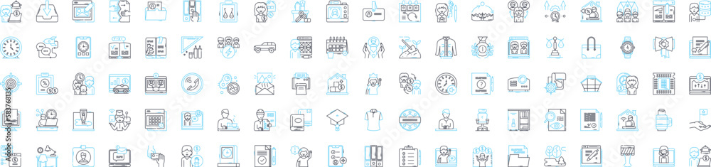 Office vector line icons set. Office, Desk, Chair, Cubicle, Workstation, Printer, Filing illustration outline concept symbols and signs Office vector line icons set. Office, Desk, Chair, Cubicle, Workstation, Printer, Filing illustration outline concept symbols and signs