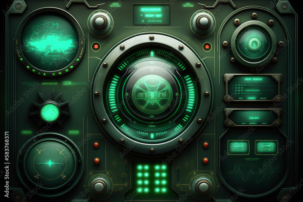 Fototapeta premium A close up of a green and black control panel, Generative AI