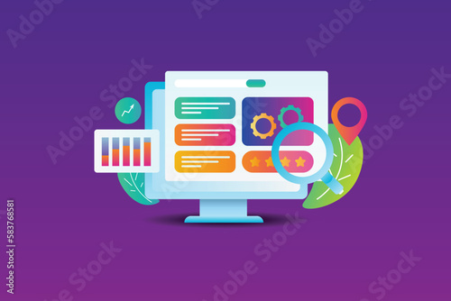 Wallpaper Mural SEO software tool search ranking development local business optimization data analytics concept, gradient style concept. Torontodigital.ca