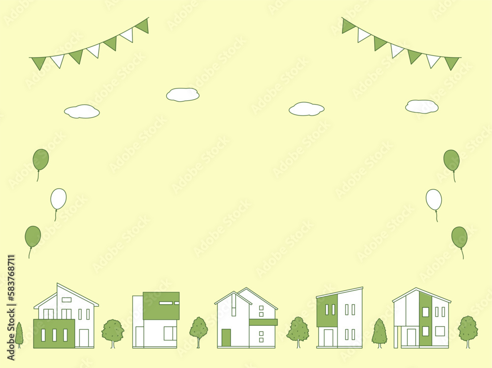 家が並んだ街並みの背景イラスト 家が並んだ街並みの背景イラスト