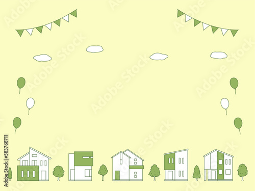 家が並んだ街並みの背景イラスト