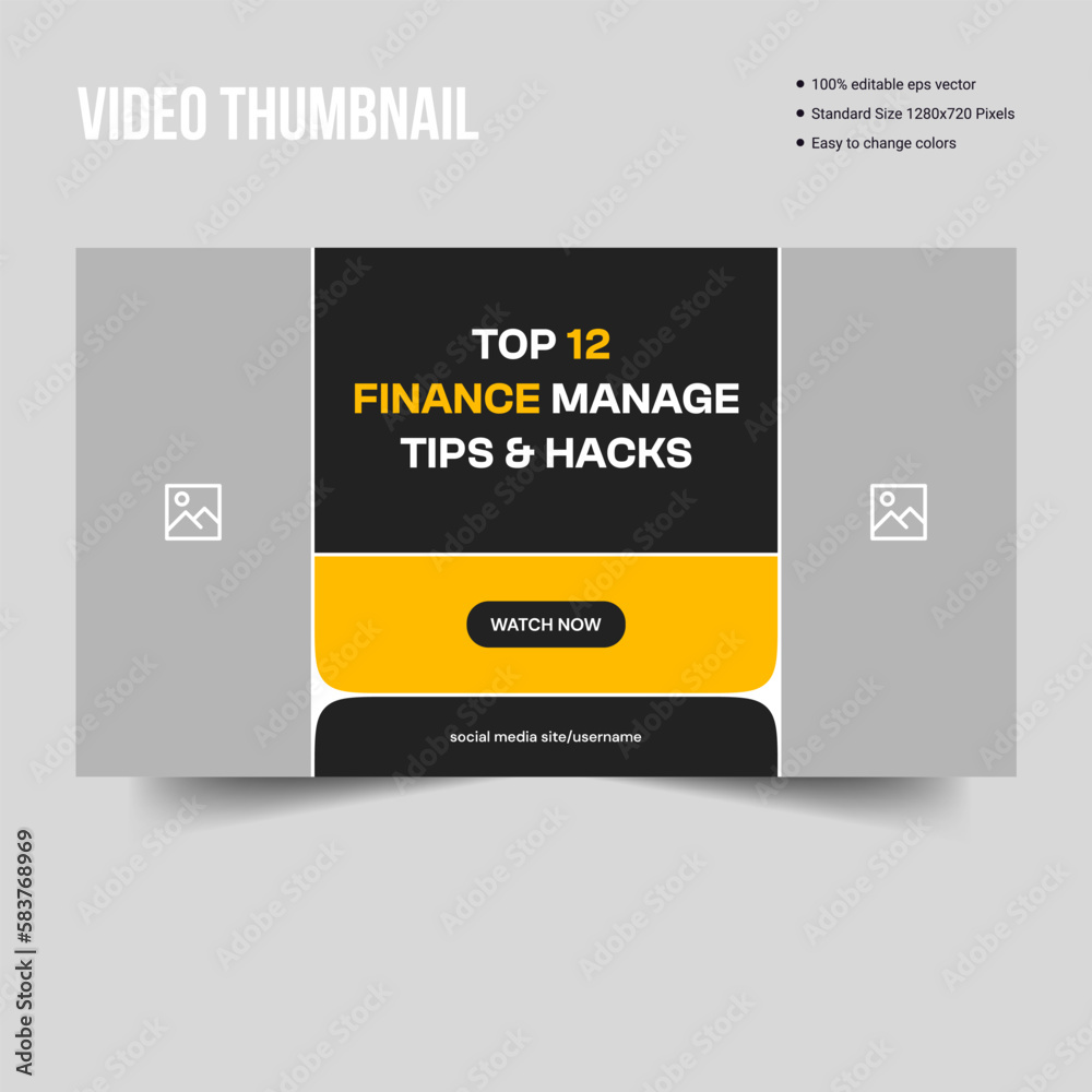 Youtube video thumbnail banner template for finace tips and tricks, vector eps 10 file format