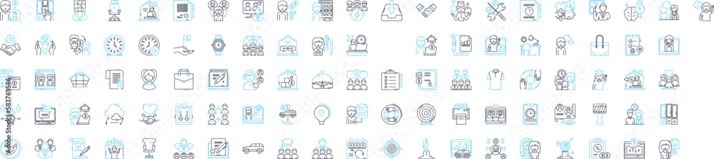 Remote work vector line icons set. Remote, Work, Telecommuting, Teleworking, Virtual, Office, Offsite illustration outline concept symbols and signs