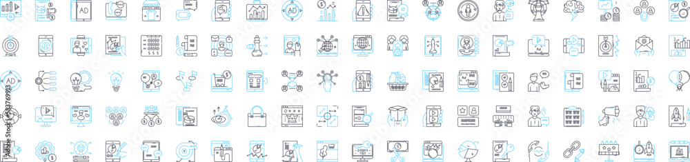 Global marketing vector line icons set. Global, Marketing, International, Advertising, Business, Export, Strategy illustration outline concept symbols and signs