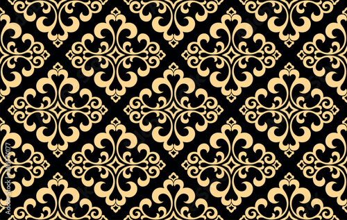 Floral pattern. Vintage wallpaper in the Baroque style. Seamless vector background. Gold and black ornament for fabric, wallpaper, packaging. Ornate Damask flower ornament © ELENA