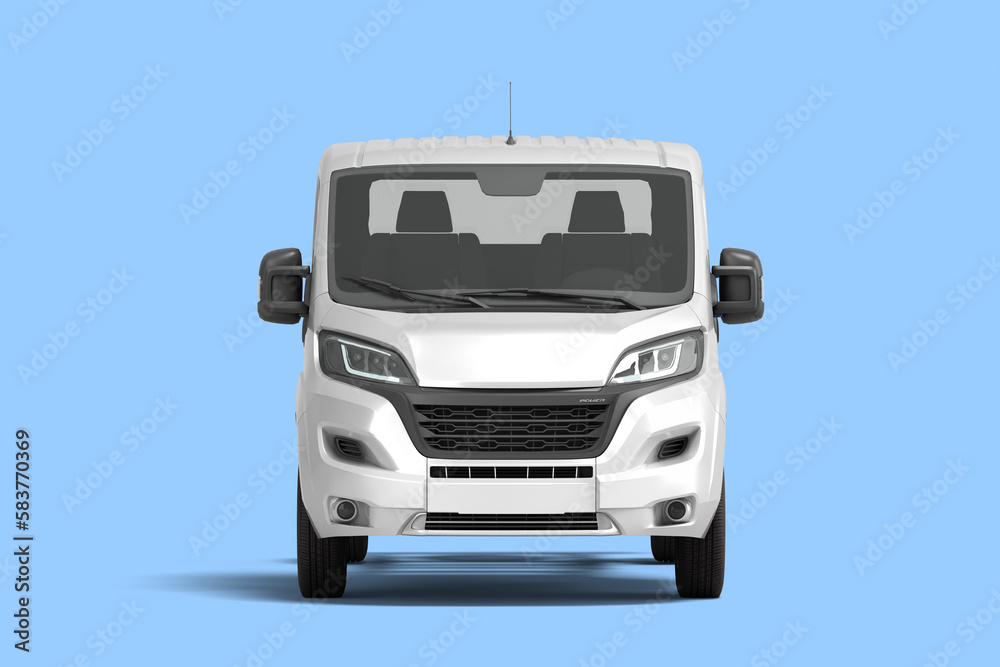 white flatbed truck for car branding and advertising front view 3d render on blue background