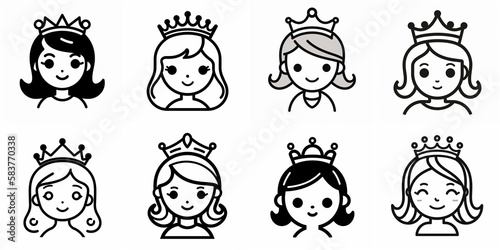 Set of Princess icons vector. Princess sign, isolated contour symbol black illustration