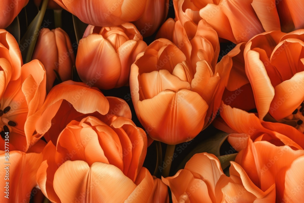 Fototapeta premium Spring Orange Tulip Tulips Flower Flowers Seamless Repeating Repeatable Texture Pattern Tiled Tessellation Background Image