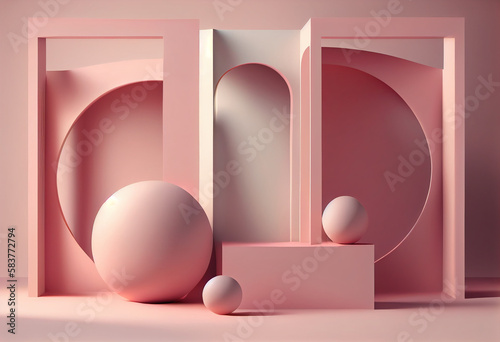3D futuristic background Natural pink banner background with geometric shapes and shadows. Illustration. Generative AI