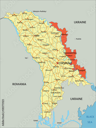 Moldova vector map with Transnistria highlighted.