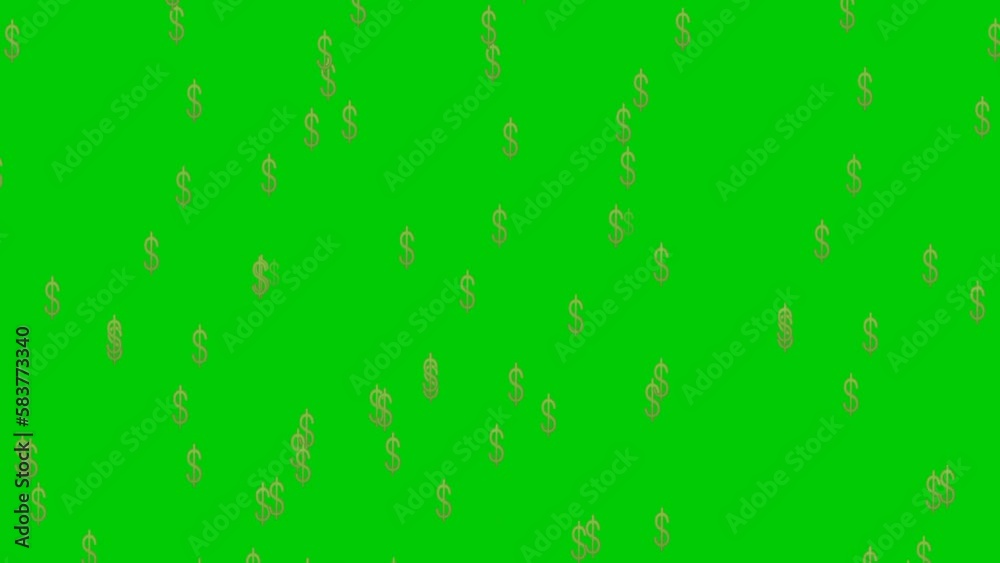 Animated dolar symbol on green screen with fountain effect.