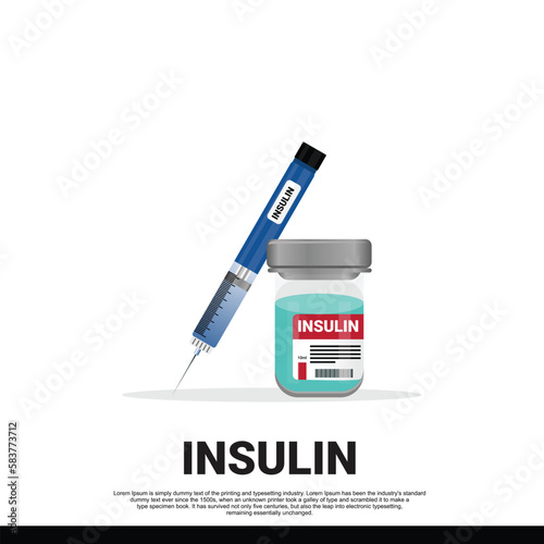 Insulin pen syringe and insulin vial isolated on white background vector illustration.