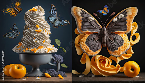 Traditional pasta with colorful butterfly - Generative AI
