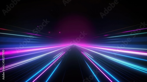 Fotografiet Speed motion on the neon glowing road at dark