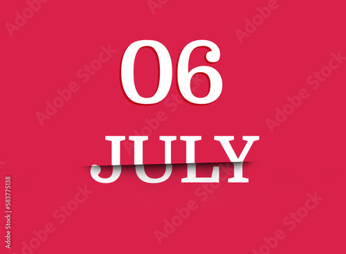 6 july calendar date white, cut in half. Viva magenta background, trend color 2023