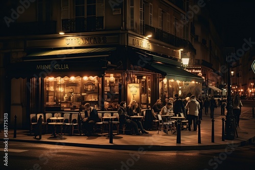 A restaurant in the evening