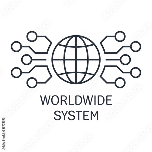  Free information access. Worldwide Electronics system.Vector linear icon isolated on white background.
