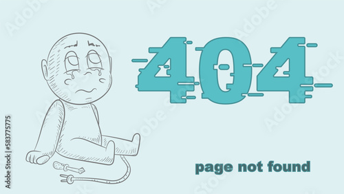 error 404 page not found contour illustration of a small chibi who sits next to a screwdriver and a broken wire for the design