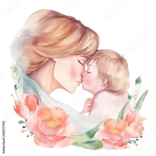 Mother's Day watercolor background. Illustration AI Generative.