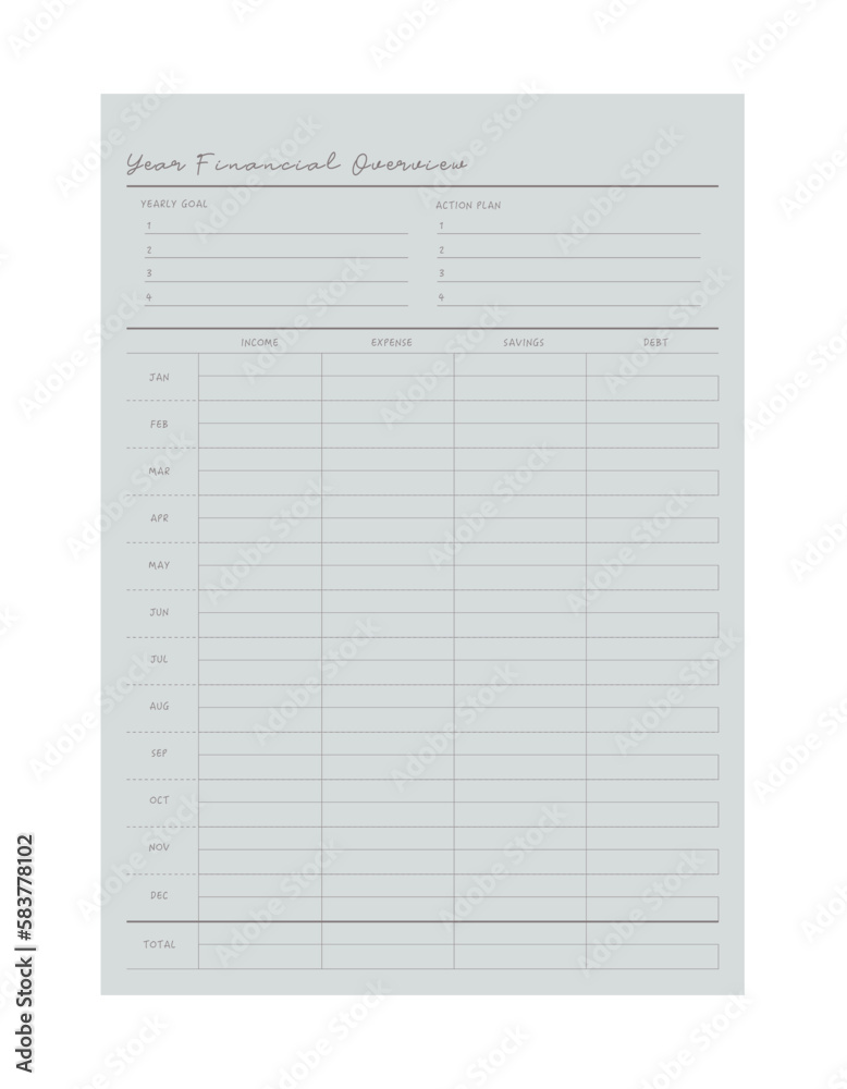 Year Financial Bill Tracker Planner. Vector illustration. Year Financial Bill Tracker Planner. Vector illustration.