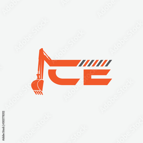 CE Excavator heavy equipment logo design concept