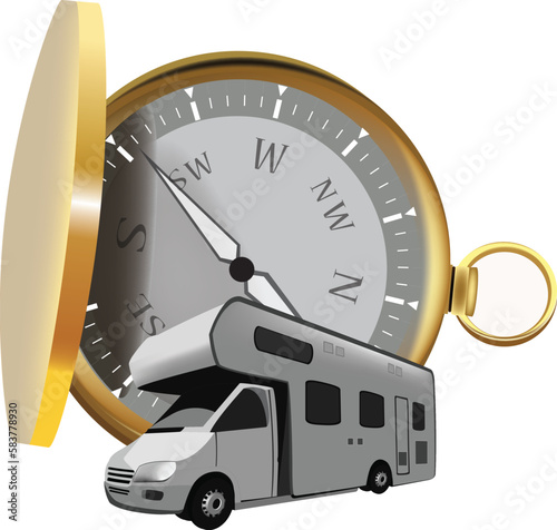 caravan camping trip with compass-