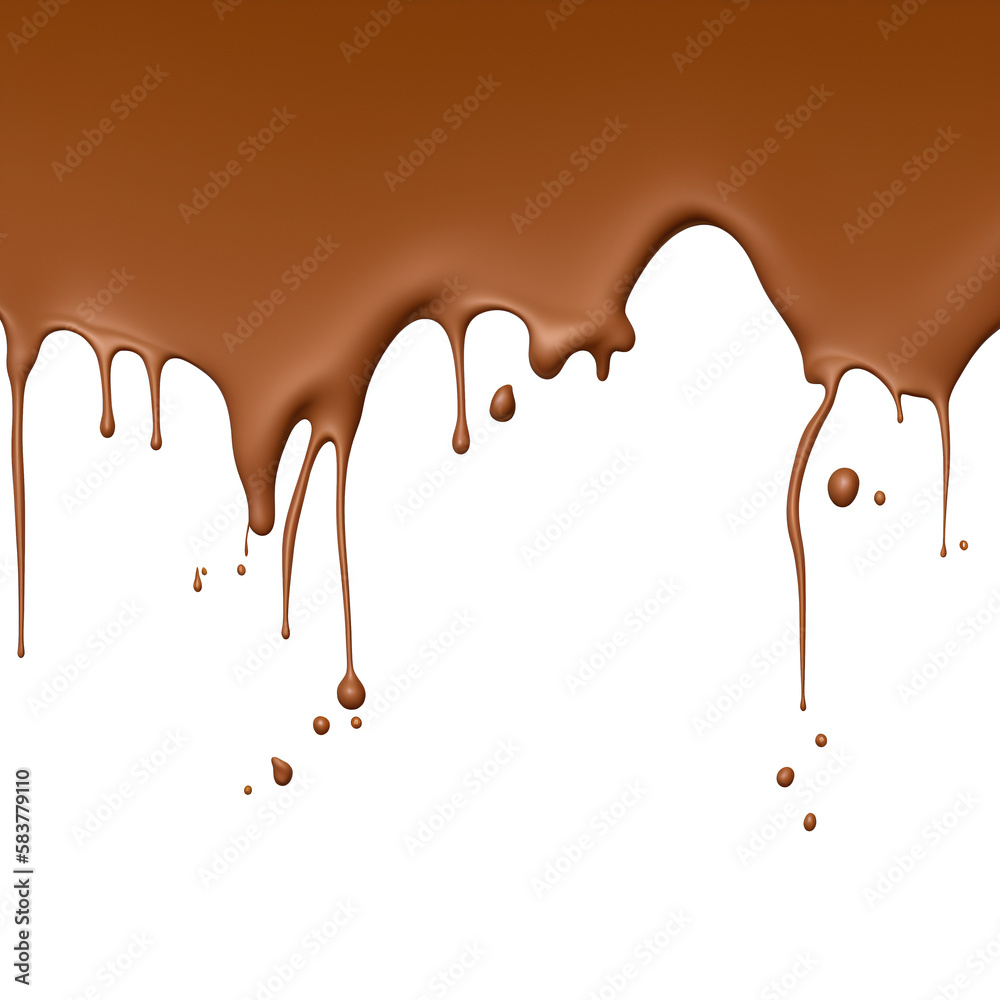 Illustration of melted and splashed chocolate milk, coffee, caramel elements. Dripping and pouring flowing chocolate. Transparent PNG is available. generative AI.	