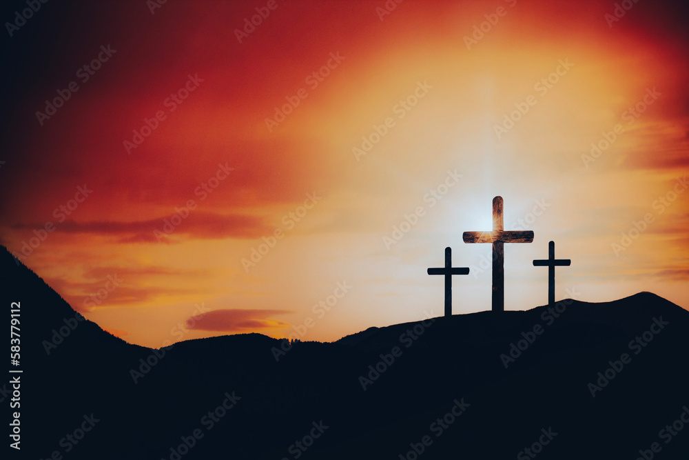A Easter cross on the dawn background