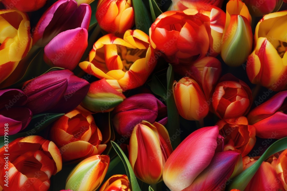 Spring Mixed Colorful Tulip Tulips Flower Flowers Seamless Repeating Repeatable Texture Pattern Tiled Tessellation Background Image