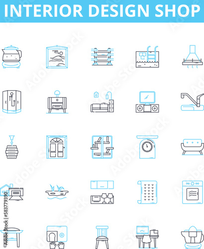 Interior design shop vector line icons set. Interiors, Design, Shop, Furniture, Decor, Home, Accessories illustration outline concept symbols and signs