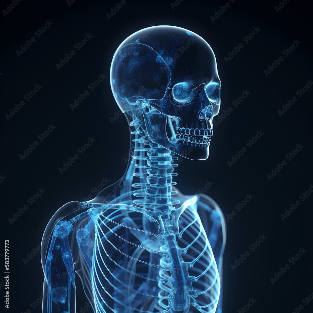 Power of AI in health care. A blue human anatomy on a dark background. Innovative diagnostics, personalized treatments, and advanced imaging technologies. Future of digital medicine. Generative AI Power of AI in health care. A blue human anatomy on a dark background. Innovative diagnostics, personalized treatments, and advanced imaging technologies. Future of digital medicine. Generative AI