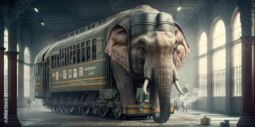 An elephant shaped train with proboscis photo