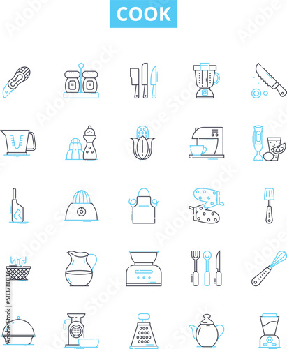 Cook vector line icons set. Clean, Prep, Chop, Mince, Slice, Dice, Julienne illustration outline concept symbols and signs