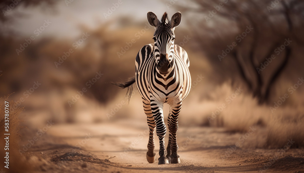 Fototapeta premium a black and white striped zebra in the sun