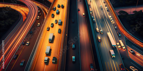 Evening motor traffic on the motorway seen from above - Generative AI