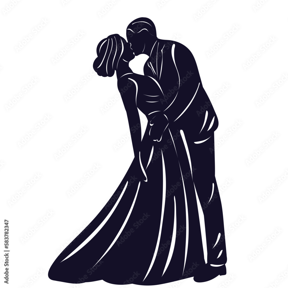 bride and groom, wedding silhouette isolated vector bride and groom, wedding silhouette isolated vector
